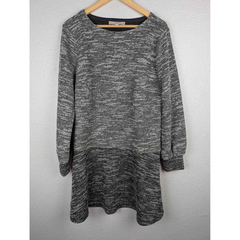 LOFT Dress Womens Large Gray Marled Knit Long Sleeve Sweater Tunic Pullover